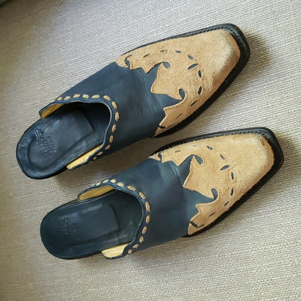 CORRAL Womens Leather Suede Slide Mule Boots Tan Blue 8